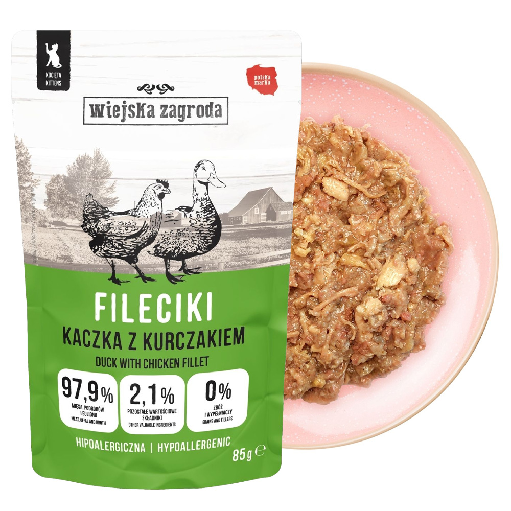 WIEJSKA ZAGRODA Fileciki Kaczka Kurczak 85g Karma Mokra dla Kociąt